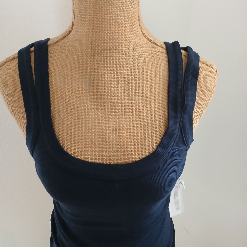 Stateside Double-strap Ribbed Tank Top - Navy Blue